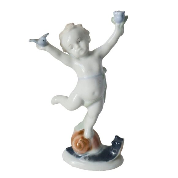 2 Cherub Kunst Porzellan Ilmenau GDR Porcelain Figurines Germany Vintage - Picture 4 of 9